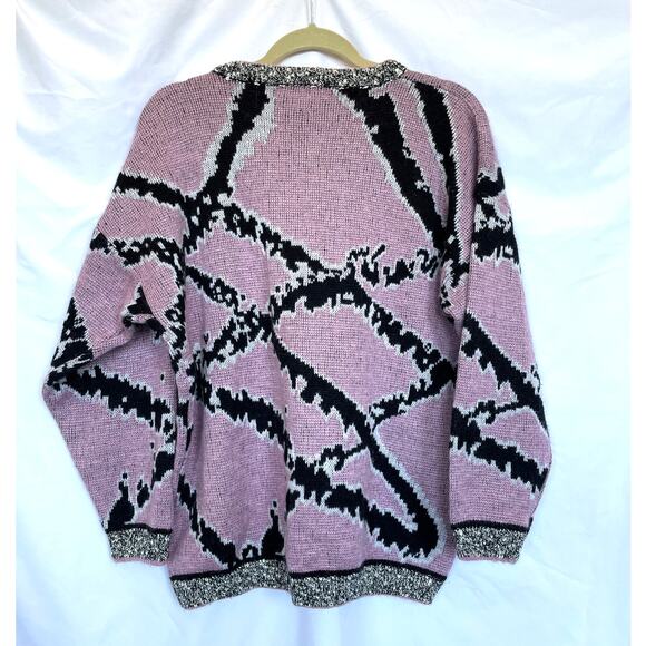 Vintage 80s 90s Retro Men's Esprit Sweater Funky Abstract Pink Knit, Medium - Picture 2 of 4